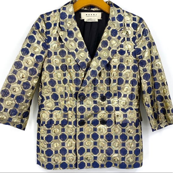 💕SALE💕 Marni Metallic Gold Blue Blazer - Picture 3 of 7